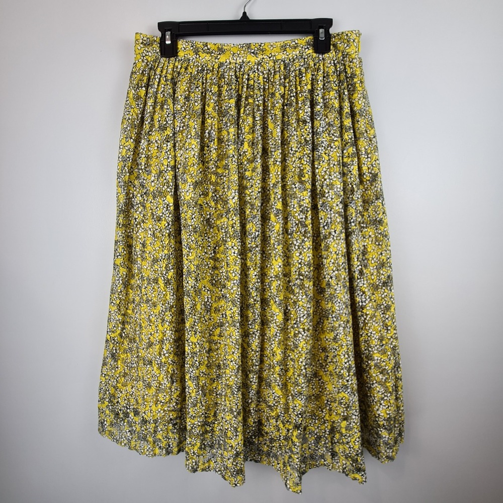 Who What Wear Yellow Floral Celery Lace Midi Skirt A-Line Lined Sz 10 Side Zip